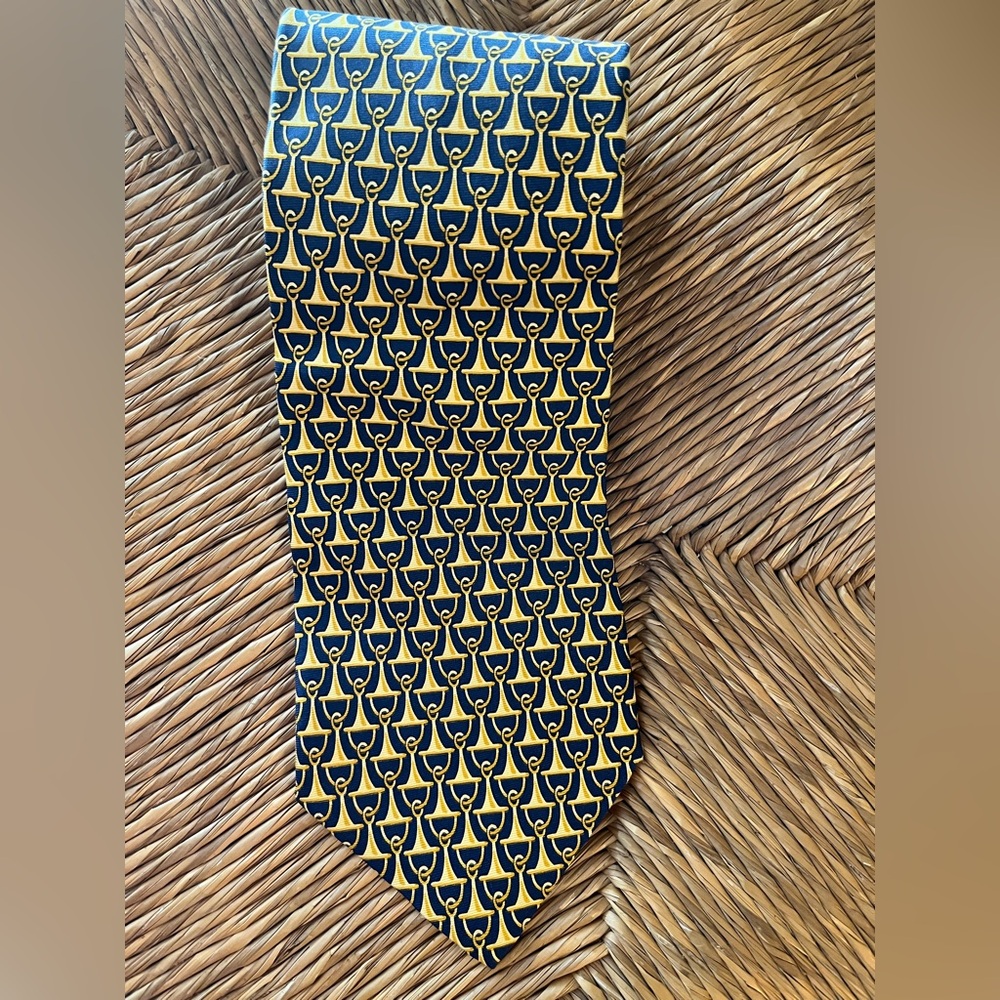 Paolo Designed By Paolo Gucci Neck Tie 100% Silk Blue Gold Chain Italy Vintage